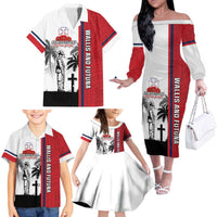 Wallis and Futuna Armistice Day Family Matching Off The Shoulder Long Sleeve Dress and Hawaiian Shirt Lest We Forget Flag Style LT05 - Polynesian Pride