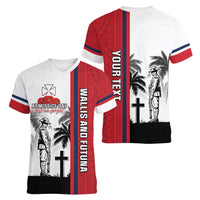 Wallis and Futuna Armistice Day Women V-Neck T-Shirt Lest We Forget Flag Style LT05 - Polynesian Pride