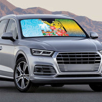 Malampa Fiji Day Auto Sun Shade Tribal Pattern With Tropical Flowers - Polynesian Pride