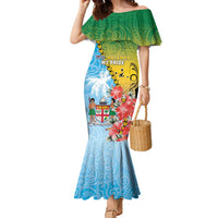 Personalised Malampa Fiji Day Family Matching Mermaid Dress and Hawaiian Shirt Tribal Pattern With Tropical Flowers - Polynesian Pride