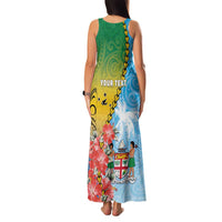 Personalised Malampa Fiji Day Family Matching Tank Maxi Dress and Hawaiian Shirt Tribal Pattern With Tropical Flowers - Polynesian Pride