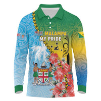 Personalised Malampa Fiji Day Long Sleeve Polo Shirt Tribal Pattern With Tropical Flowers - Polynesian Pride