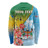 Personalised Malampa Fiji Day Long Sleeve Shirt Tribal Pattern With Tropical Flowers - Polynesian Pride
