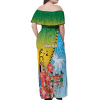 Personalised Malampa Fiji Day Off Shoulder Maxi Dress Tribal Pattern With Tropical Flowers - Polynesian Pride