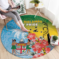 Malampa Fiji Day Round Carpet Tribal Pattern With Tropical Flowers - Polynesian Pride