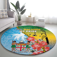 Malampa Fiji Day Round Carpet Tribal Pattern With Tropical Flowers - Polynesian Pride