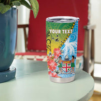 Personalised Malampa Fiji Day Tumbler Cup Tribal Pattern With Tropical Flowers - Polynesian Pride
