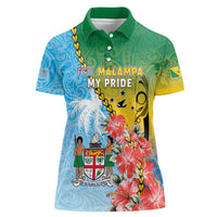 Personalised Malampa Fiji Day Women Polo Shirt Tribal Pattern With Tropical Flowers - Polynesian Pride