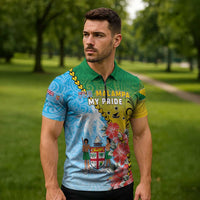 Personalised Malampa Fiji Day Zipper Polo Shirt Tribal Pattern With Tropical Flowers LT05 - Polynesian Pride