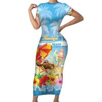 Personalised Hawaii Funny Thanksgiving Family Matching Short Sleeve Bodycon Dress and Hawaiian Shirt Thankful From The Beach LT05 Mom's Dress Blue - Polynesian Pride