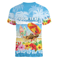 Personalised Hawaii Funny Thanksgiving Women V-Neck T-Shirt Thankful From The Beach LT05 - Polynesian Pride