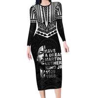 American Samoa MLK Day Long Sleeve Bodycon Dress Polynesian Style LT05 Long Dress Black - Polynesian Pride