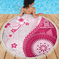 Bula Fiji Beach Blanket Pink Plumeria Masi Tapa Pattern LT05 - Polynesian Pride
