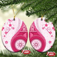 Bula Fiji Ceramic Ornament Pink Plumeria Masi Tapa Pattern LT05 Oval Pink - Polynesian Pride