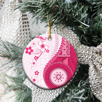 Bula Fiji Ceramic Ornament Pink Plumeria Masi Tapa Pattern LT05 - Polynesian Pride