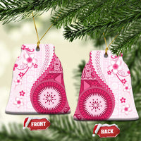 Bula Fiji Ceramic Ornament Pink Plumeria Masi Tapa Pattern LT05 Bell Flake Pink - Polynesian Pride