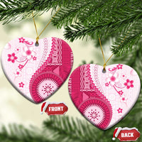 Bula Fiji Ceramic Ornament Pink Plumeria Masi Tapa Pattern LT05 Heart Pink - Polynesian Pride
