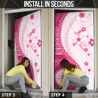 Bula Fiji Door Cover Pink Plumeria Masi Tapa Pattern LT05 - Polynesian Pride