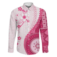 Bula Fiji Family Matching Off Shoulder Maxi Dress and Hawaiian Shirt Pink Plumeria Masi Tapa Pattern - Polynesian Pride