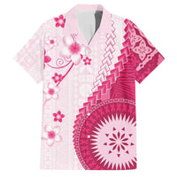 Bula Fiji Family Matching Off Shoulder Short Dress and Hawaiian Shirt Pink Plumeria Masi Tapa Pattern - Polynesian Pride