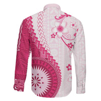 Bula Fiji Family Matching Off Shoulder Short Dress and Hawaiian Shirt Pink Plumeria Masi Tapa Pattern - Polynesian Pride