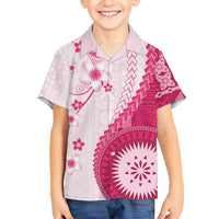 Bula Fiji Family Matching Puletasi and Hawaiian Shirt Pink Plumeria Masi Tapa Pattern LT05 Son's Shirt Pink - Polynesian Pride