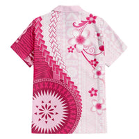 Bula Fiji Family Matching Tank Maxi Dress and Hawaiian Shirt Pink Plumeria Masi Tapa Pattern - Polynesian Pride