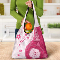 Bula Fiji Grocery Bag Pink Plumeria Masi Tapa Pattern LT05 - Polynesian Pride