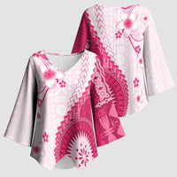 Bula Fiji Kimono Sleeve Blouse Pink Plumeria Masi Tapa Pattern - Polynesian Pride