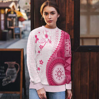 Bula Fiji Ugly Christmas Sweater Pink Plumeria Masi Tapa Pattern LT05 - Polynesian Pride