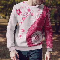 Bula Fiji Ugly Christmas Sweater Pink Plumeria Masi Tapa Pattern LT05 - Polynesian Pride