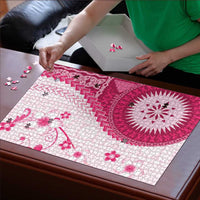 Bula Fiji Puzzle Pink Plumeria Masi Tapa Pattern LT05 - Polynesian Pride