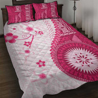 Bula Fiji Quilt Bed Set Pink Plumeria Masi Tapa Pattern LT05 Pink - Polynesian Pride