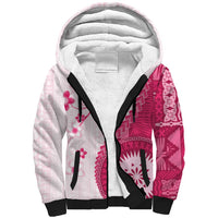 Bula Fiji Sherpa Hoodie Pink Plumeria Masi Tapa Pattern - Polynesian Pride