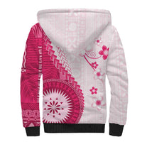 Bula Fiji Sherpa Hoodie Pink Plumeria Masi Tapa Pattern - Polynesian Pride