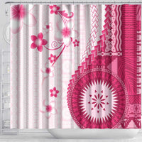 Bula Fiji Shower Curtain Pink Plumeria Masi Tapa Pattern LT05 - Polynesian Pride