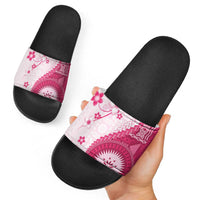 Bula Fiji Slide Sandals Pink Plumeria Masi Tapa Pattern LT05 - Polynesian Pride