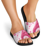 Bula Fiji Slide Sandals Pink Plumeria Masi Tapa Pattern LT05 - Polynesian Pride