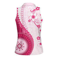 Bula Fiji Women Sleeveless Polo Shirt Pink Plumeria Masi Tapa Pattern LT05 - Polynesian Pride