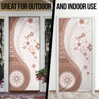 Bula Fiji Door Cover Brown Plumeria Masi Tapa Pattern - Polynesian Pride