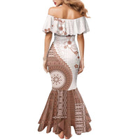 Bula Fiji Family Matching Mermaid Dress and Hawaiian Shirt Brown Plumeria Masi Tapa Pattern LT05 - Polynesian Pride