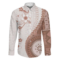Bula Fiji Family Matching Off Shoulder Maxi Dress and Hawaiian Shirt Brown Plumeria Masi Tapa Pattern - Polynesian Pride