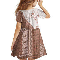Bula Fiji Family Matching Off Shoulder Short Dress and Hawaiian Shirt Brown Plumeria Masi Tapa Pattern - Polynesian Pride