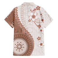 Bula Fiji Family Matching Puletasi and Hawaiian Shirt Brown Plumeria Masi Tapa Pattern LT05 - Polynesian Pride