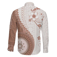 Bula Fiji Family Matching Puletasi and Hawaiian Shirt Brown Plumeria Masi Tapa Pattern LT05 - Polynesian Pride
