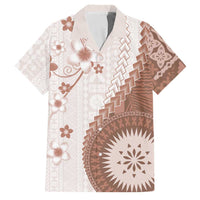 Bula Fiji Family Matching Short Sleeve Bodycon Dress and Hawaiian Shirt Brown Plumeria Masi Tapa Pattern LT05 Dad's Shirt - Short Sleeve Brown - Polynesian Pride