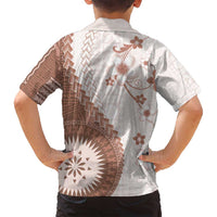 Bula Fiji Family Matching Tank Maxi Dress and Hawaiian Shirt Brown Plumeria Masi Tapa Pattern - Polynesian Pride