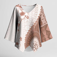 Bula Fiji Kimono Sleeve Blouse Brown Plumeria Masi Tapa Pattern - Polynesian Pride