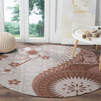 Bula Fiji Round Carpet Brown Plumeria Masi Tapa Pattern LT05 - Polynesian Pride
