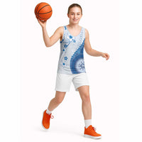 Bula Fiji Basketball Jersey Blue Plumeria Masi Tapa Pattern LT05 - Polynesian Pride